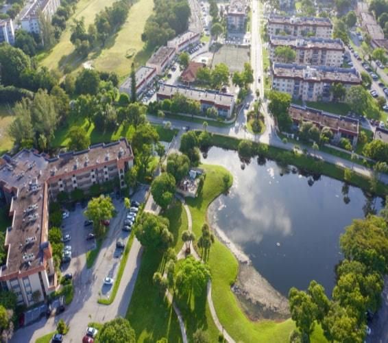 Eagle's eye view of apartments in Lauderdale Lakes neighborhood in Florida