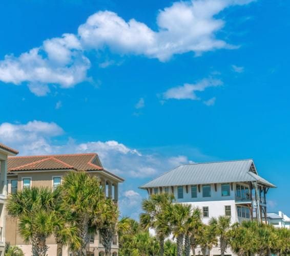 Top of beach homes on the coastline in Florida