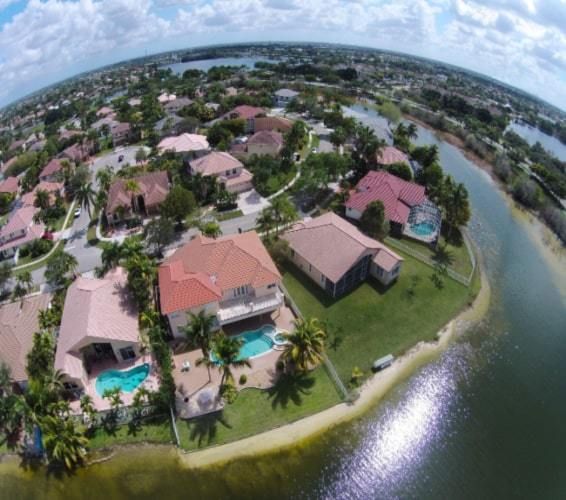 Aerial view over a residential neighborhood in Florida